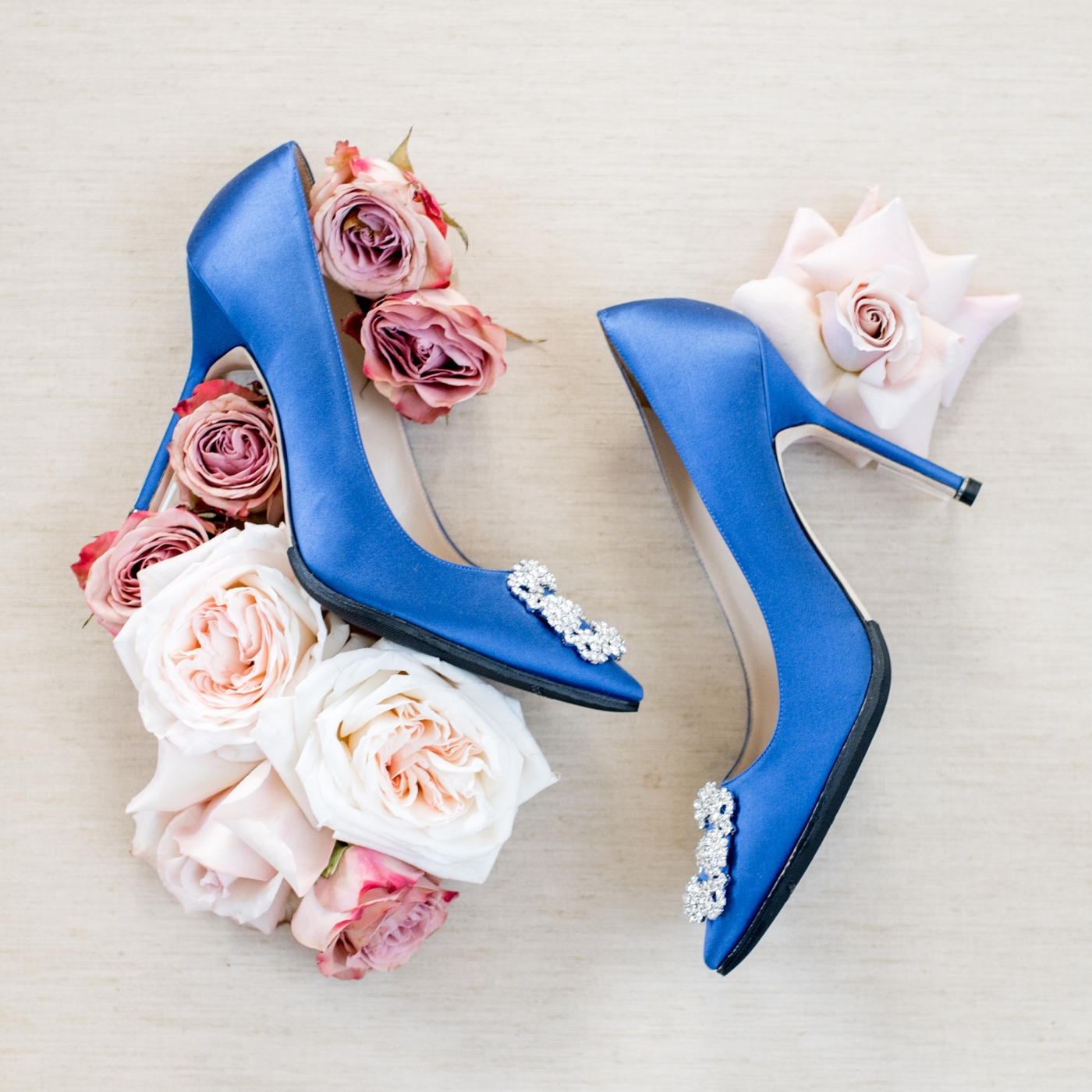 Bride in navy blue heels