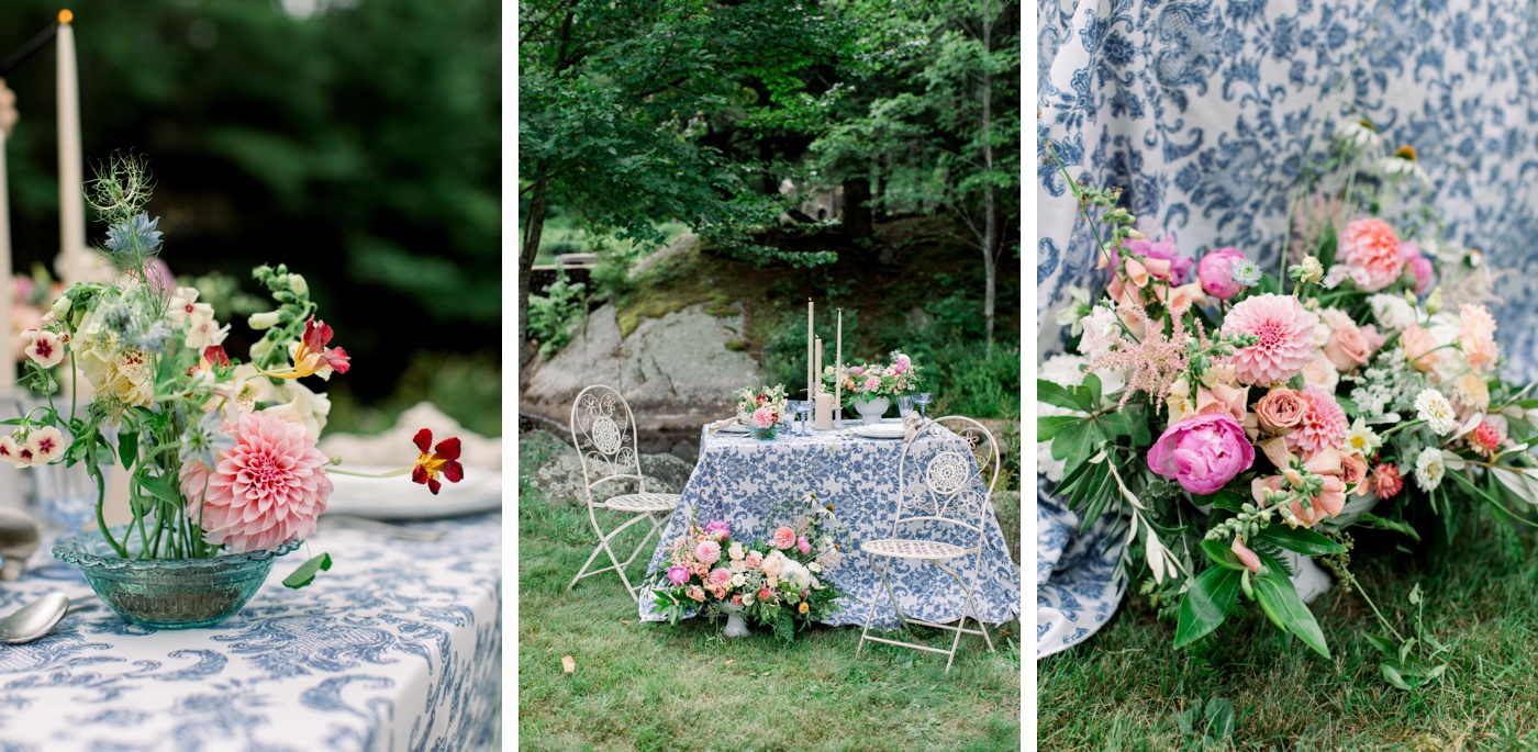 Toile and watercolor inspired wedding in New England