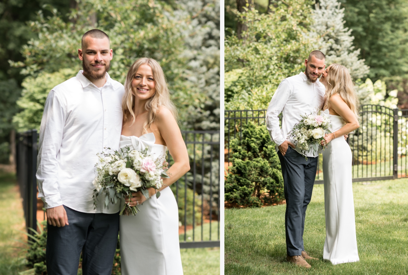 Bride and groom portraits in a private backyard in New England