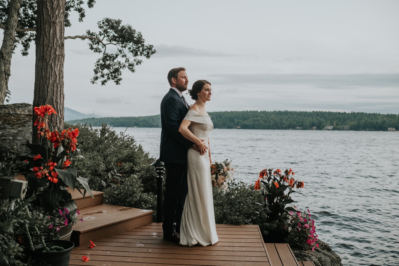 Bridal portraits overlooking Lake Winnipesaukee