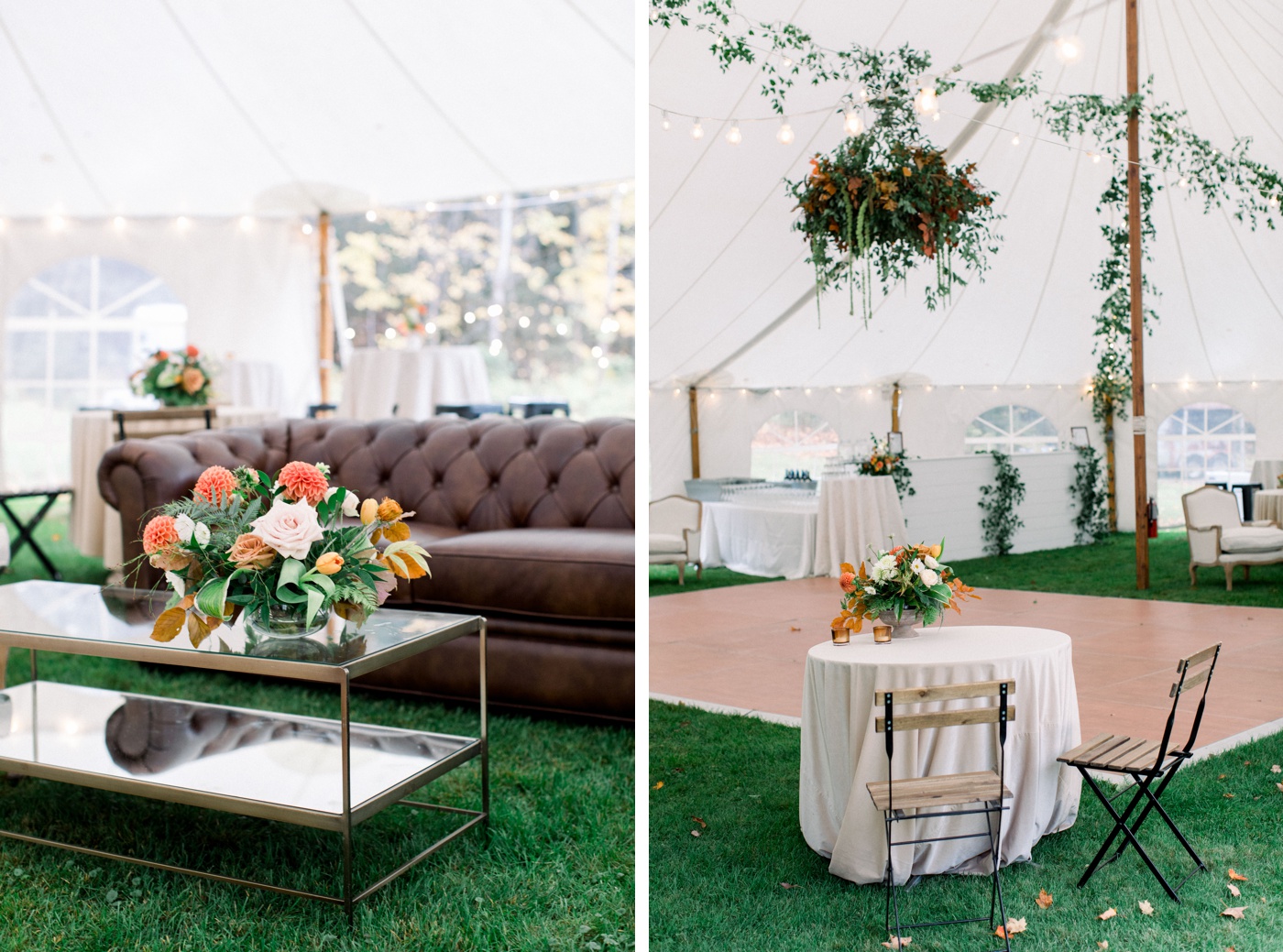 Lounge seating for a tented wedding reception