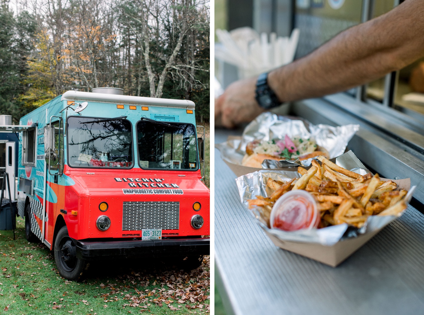 Casual food truck for an outdoor wedding reception