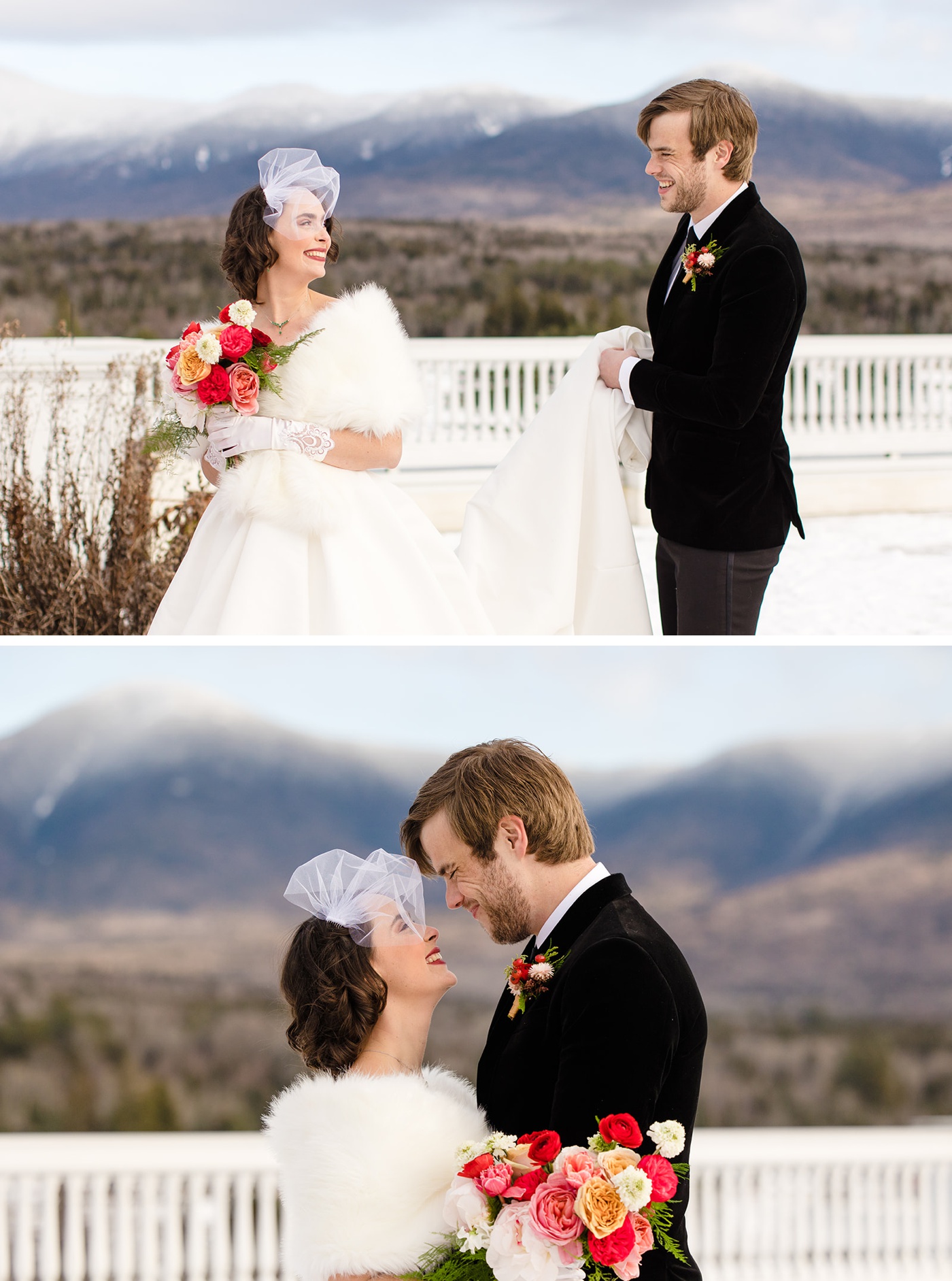 Bride and groom portraits at Omni Mount Washington
