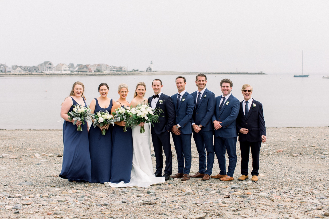 Bridal party portraits on the beach in Scituate, MA