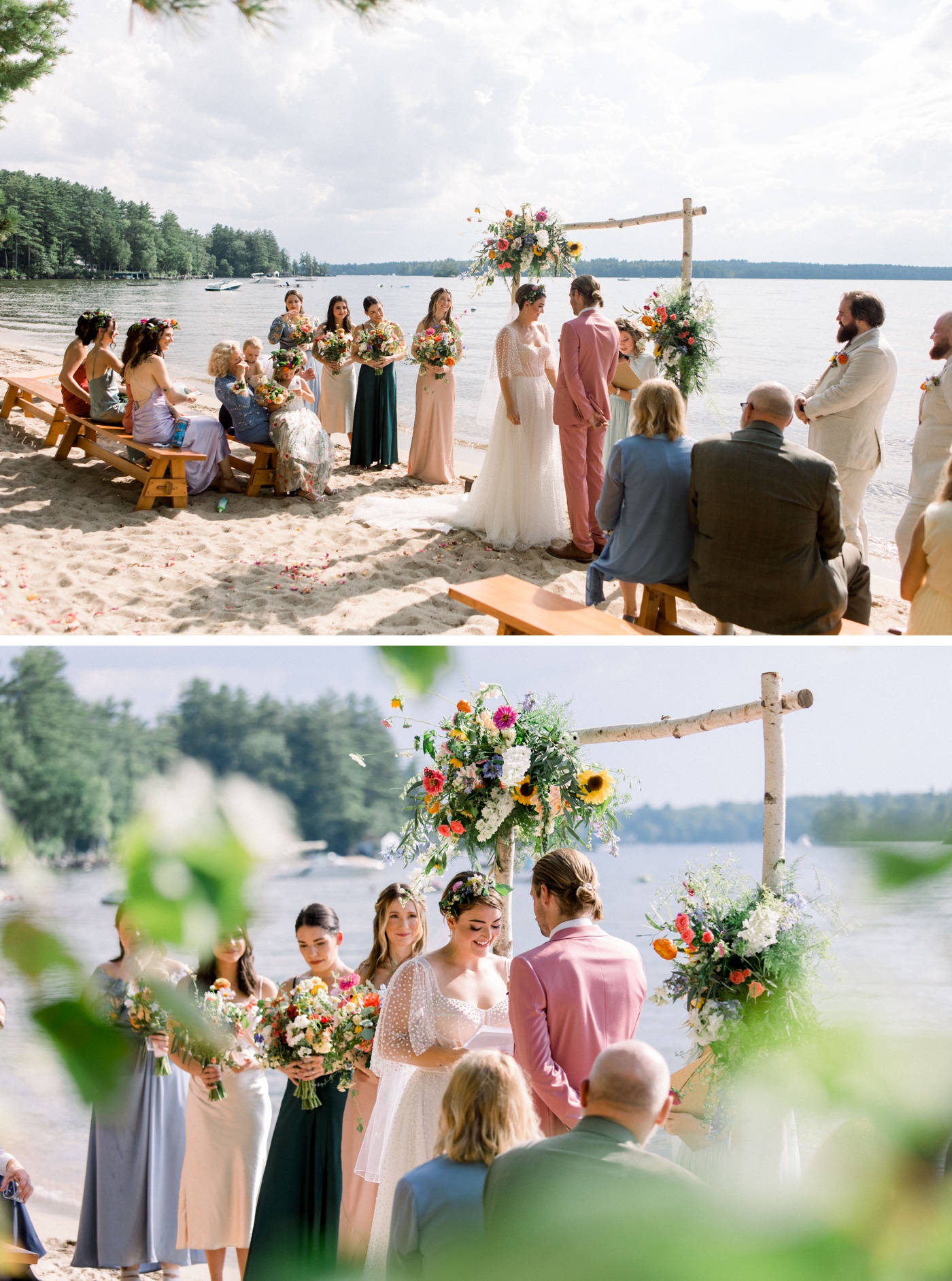 Backyard wedding ceremony overlooking Lake Winnipesaukee