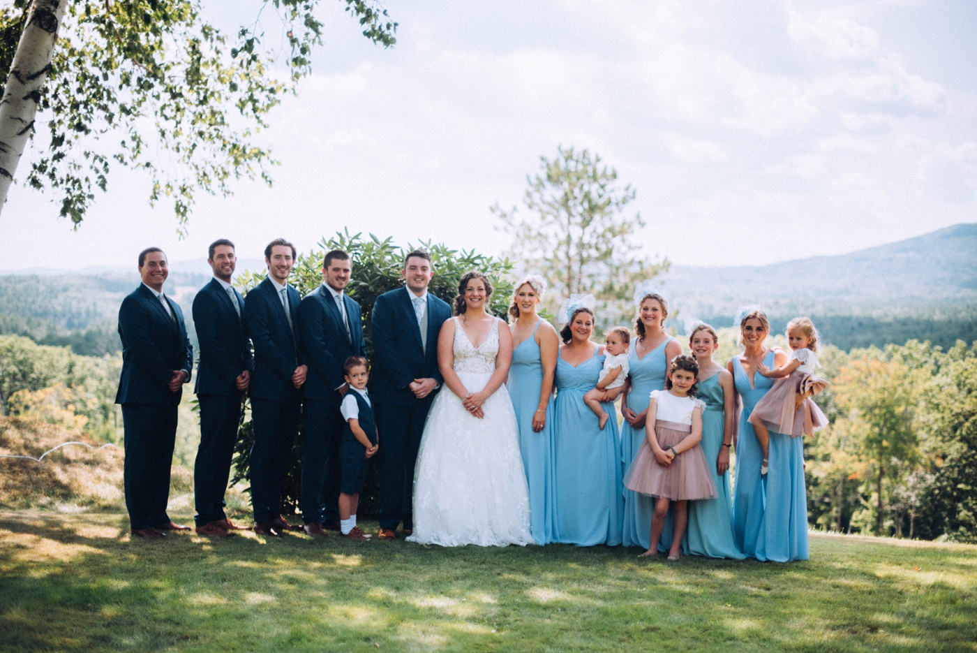Bridal party portraits on the property of a private home in Deering, NH