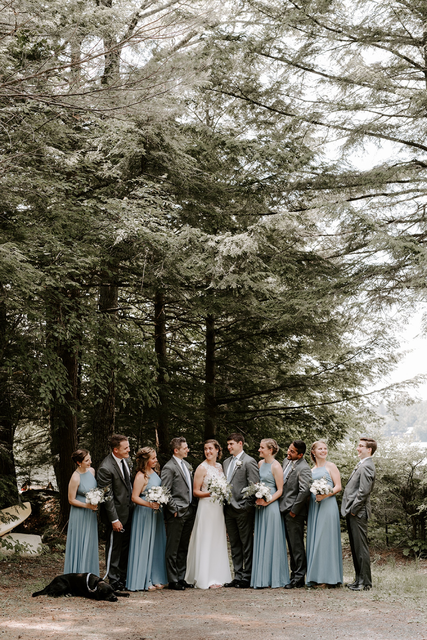 Bridal party portraits at a private lake property in New Hampshire
