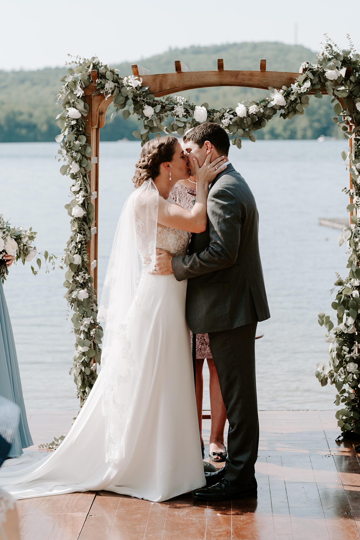 Wedding ceremony at a private lake property in New Hampshire