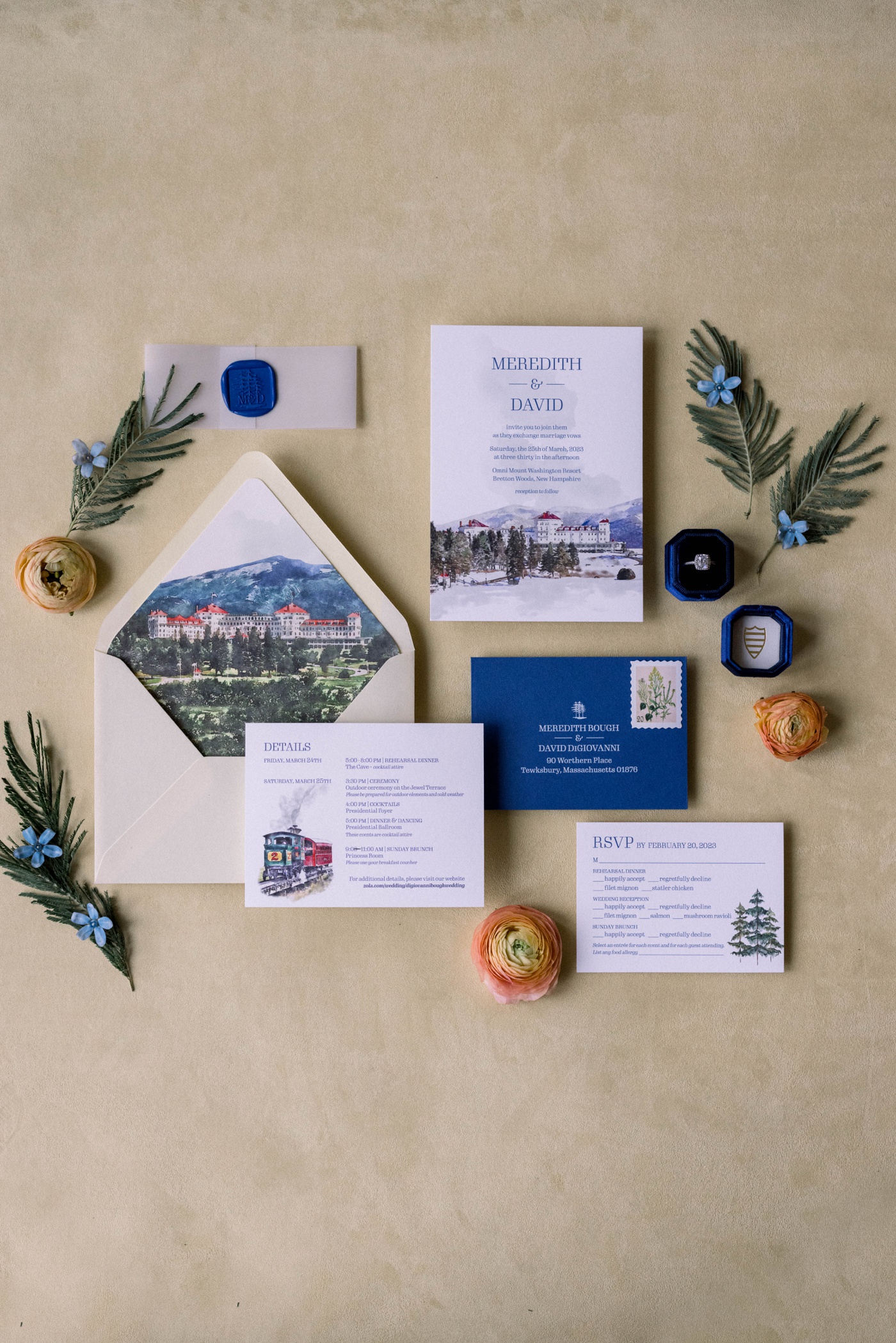 Royal blue and white wedding invitation suite by Impress Me Designs