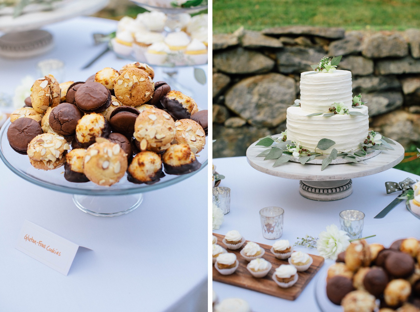 Wedding dessert table with cupcakes and gluten-free cookies