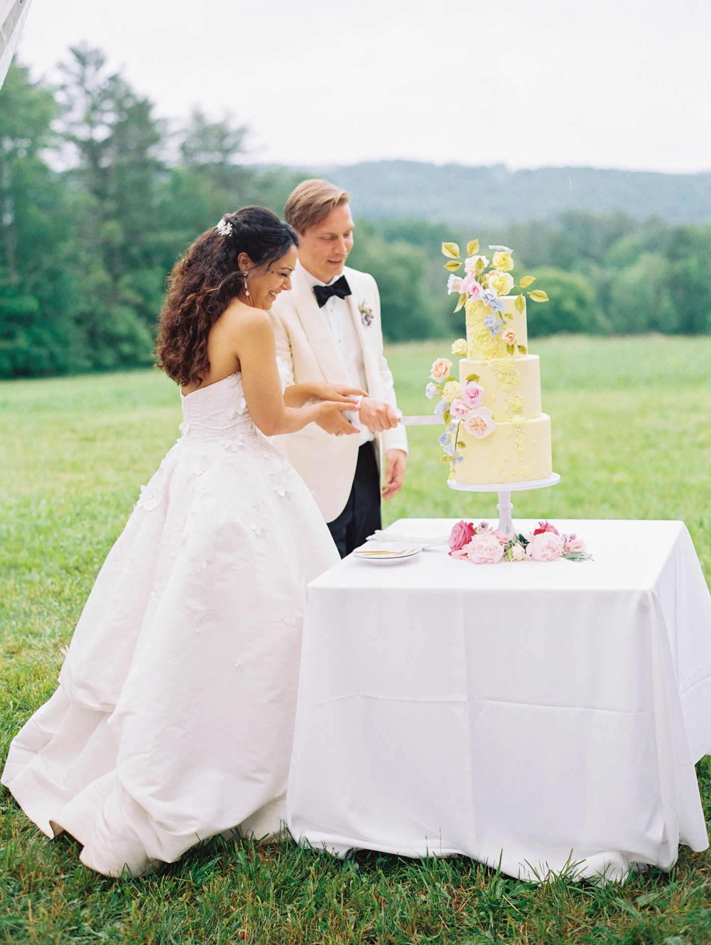 Tented garden wedding reception at a private property in Vermont