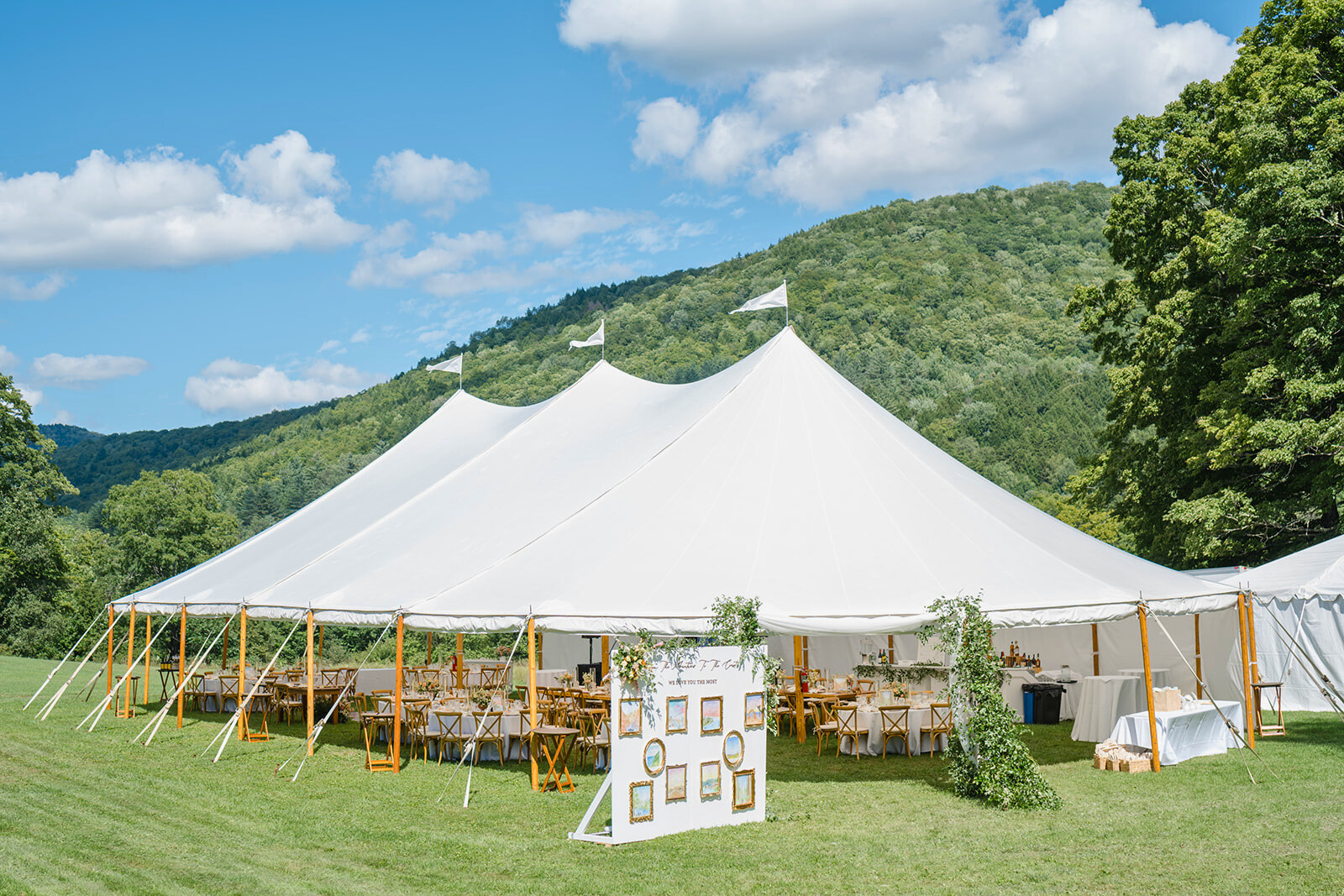 Elegant Tent and Table Settings at Nicole and Andrew’s Wedding by Vermont Tent Company - Your Premier Event Rental Partner.