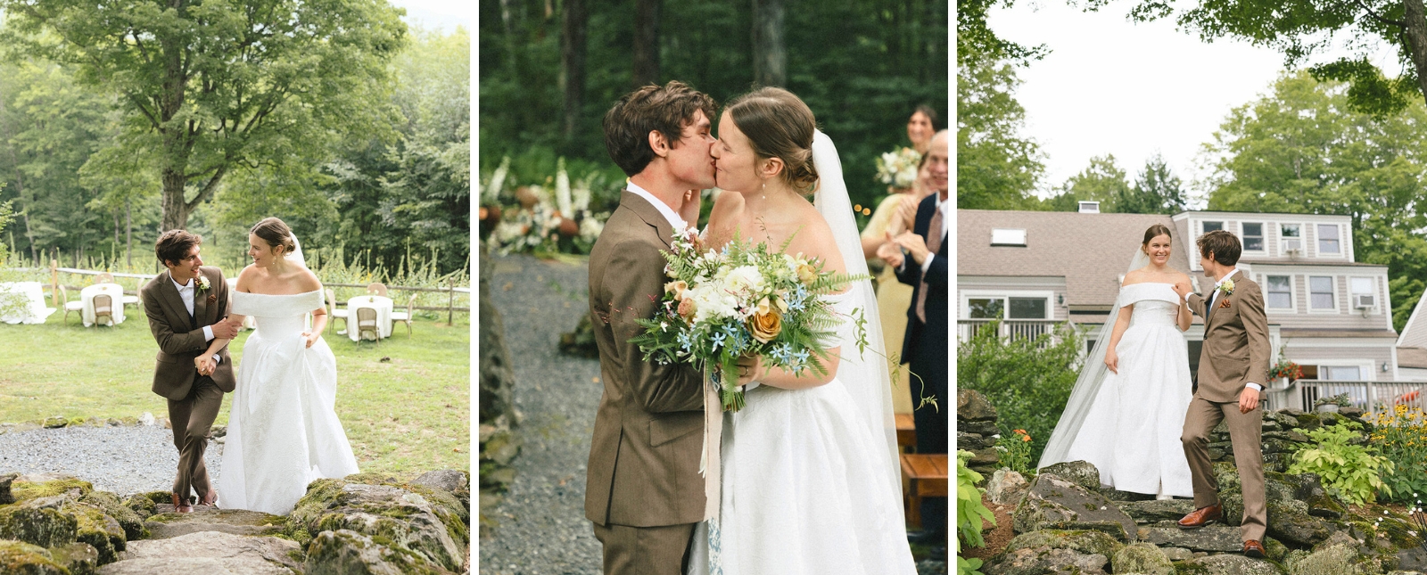 Bride and groom in a magical Vermont wedding setting